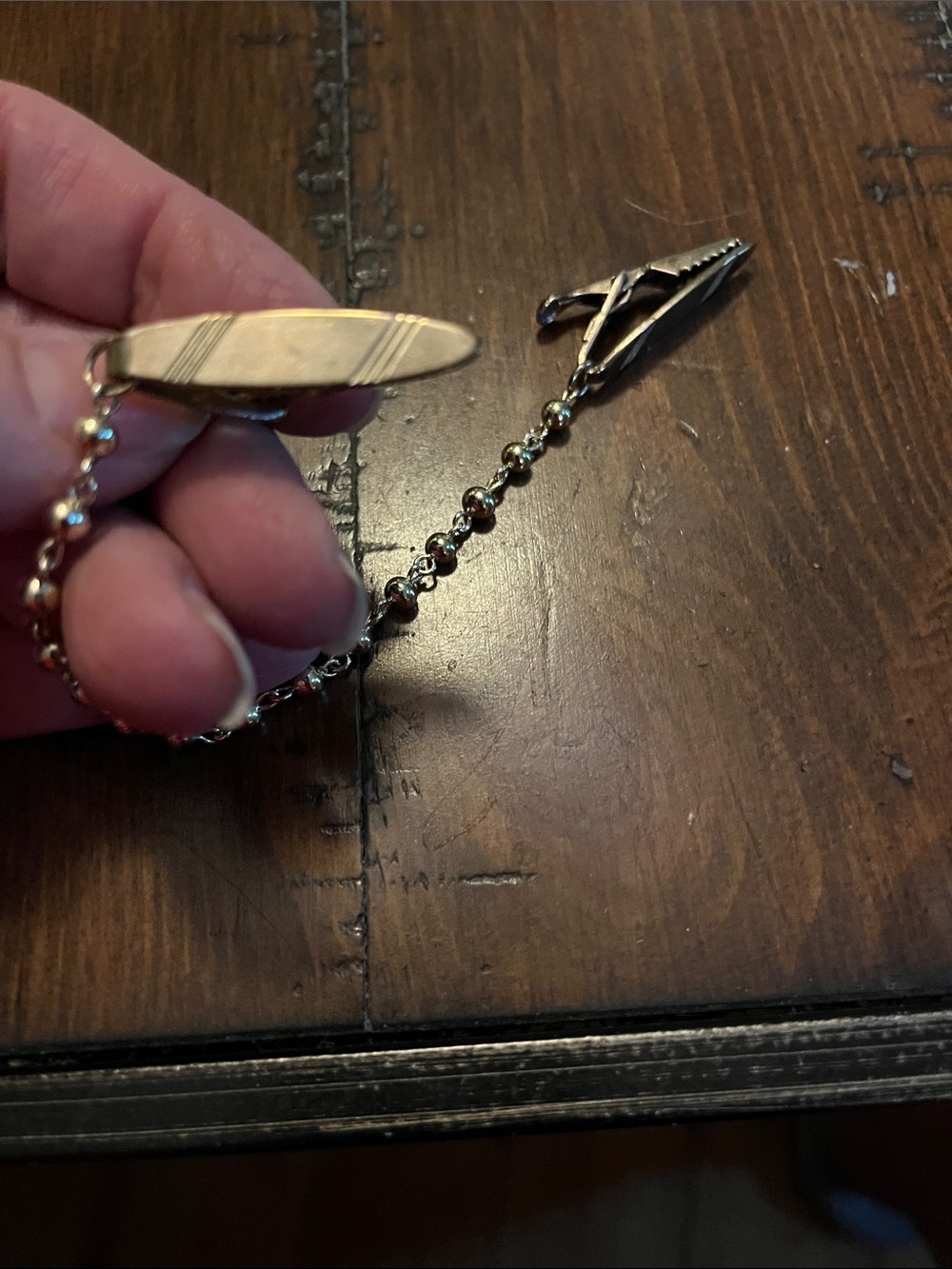 Gold-Tone Tie Clip with Bead Chain Accent 1862